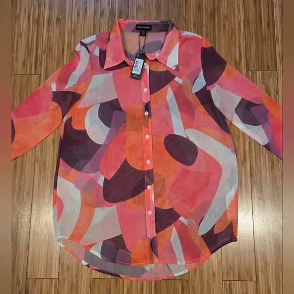 💚 NWT Prettty Little Thing Colorful Abstract Button-Up Blouse - Picture 2 of 11